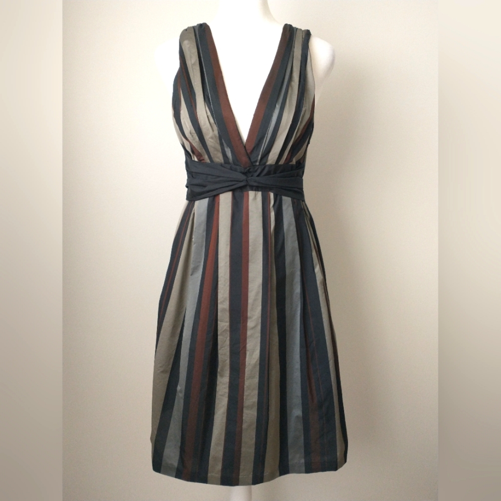 Eva Franco Anthropologie striped taffeta pleated dress 4